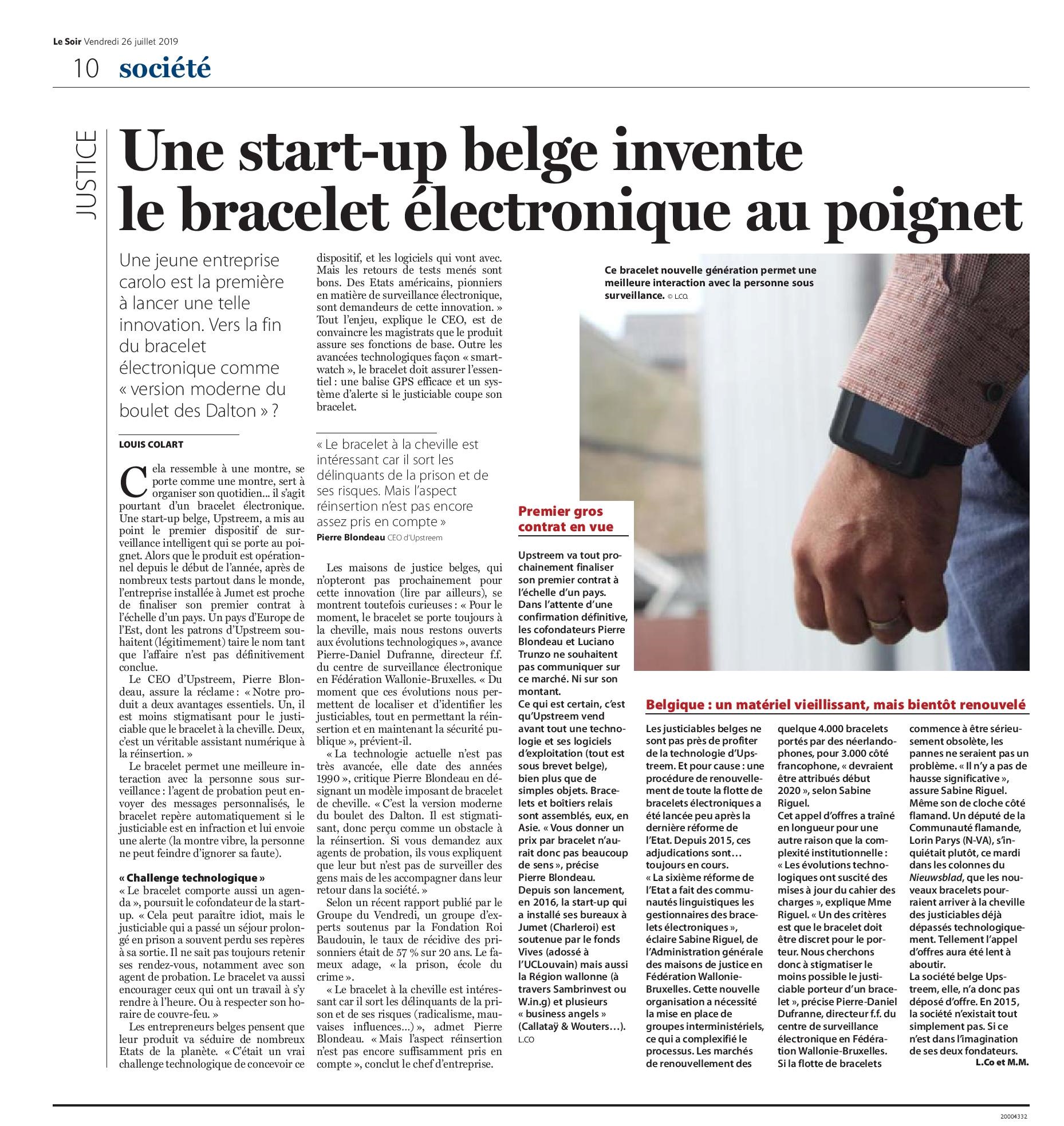 One full page on Upstreem and electronic monitoring in “Le Soir” today !
